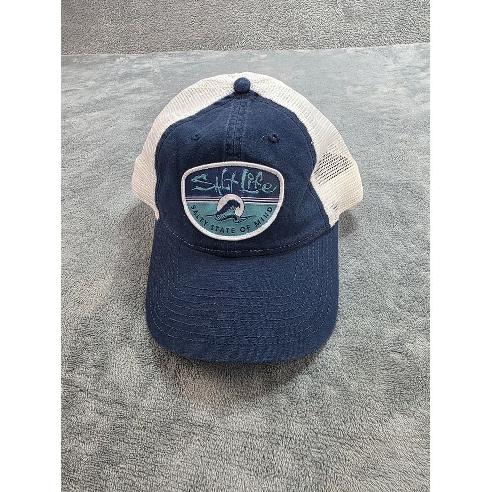 Salty Life Salty State of Mind Trucker Hat Navy Blue White Mesh Snapback Cap